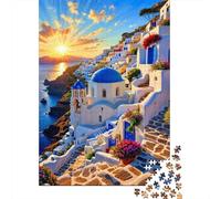 Santorini Vista al Atardecer Set De Rompecabezas 1000 Piezas para Coleccionistas, Papel Grueso Reciclado, Regalo Parejas, Rompecabezas Decorativo 52x38cm/1000pcs