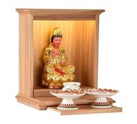 Santuario budista de madera con bandeja oculta, escultura Guanyin de Dios de la riqueza, soporte de exhibición de mesa de meditación, gabinete de ofrenda de Buda Fengshui para decoración del hogar