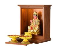 Santuario budista de madera con bandeja oculta, escultura Guanyin de Dios de la riqueza, soporte de exhibición de mesa de meditación, gabinete de ofrenda de Buda Fengshui para decoración del hogar