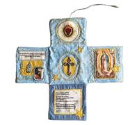 Santuario católico cosido a mano, santuario de bolsillo srtisanal, colcha de oración con cruz en el interior, cruz de plata y obras de arte sagradas, joya de devoción hecha a mano, altar personal