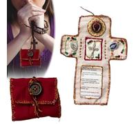 Santuario de bolsillo con cruz plateada incluida en el interior, tela católica de bolsillo, edredón de oración hecho a mano, regalos espirituales cristianos de aliento, mini santuario de cruz de