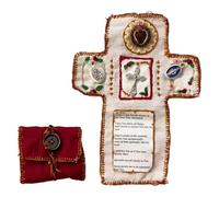 Santuario de bolsillo con cruz plateada, santuario de bolsillo de recuerdo sagrado, mini bolsa de viaje para santuario, estímulo, regalo cristiano (rojo)