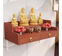 Santuario de Buda, altar montado en la pared, mesa de meditación de estilo chino para oración, mesa de ofrenda para el hogar para estatuas de Guan Gong y Buda