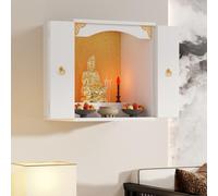 Santuario de madera del altar de Buda, estatuas de Feng Shui Guan Gong y Guanyin, mesa de ofrenda para colgar en la pared, mesa de incienso budista para meditación y tributo a Puja, decoración