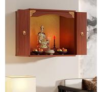 Santuario de madera del altar de Buda, estatuas de Feng Shui Guan Gong y Guanyin, mesa de ofrenda para colgar en la pared, mesa de incienso budista para meditación y tributo a Puja, decoración