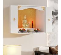 Santuario de madera del altar de Buda, estatuas de Feng Shui Guan Gong y Guanyin, mesa de ofrenda para colgar en la pared, mesa de incienso budista para meditación y tributo a Puja, decoración