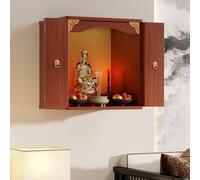 Santuario de madera del altar de Buda, estatuas de Feng Shui Guan Gong y Guanyin, mesa de ofrenda para colgar en la pared, mesa de incienso budista para meditación y tributo a Puja, decoración