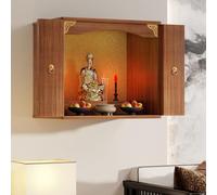Santuario de madera del altar de Buda, estatuas de Feng Shui Guan Gong y Guanyin, mesa de ofrenda para colgar en la pared, mesa de incienso budista para meditación y tributo a Puja, decoración