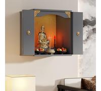 Santuario de madera del altar de Buda, estatuas de Feng Shui Guan Gong y Guanyin, mesa de ofrenda para colgar en la pared, mesa de incienso budista para meditación y tributo a Puja, decoración