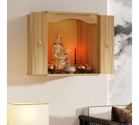 Santuario de madera del altar de Buda, estatuas de Feng Shui Guan Gong y Guanyin, mesa de ofrenda para colgar en la pared, mesa de incienso budista para meditación y tributo a Puja, decoración