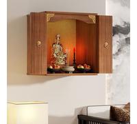 Santuario de madera del altar de Buda, estatuas de Feng Shui Guan Gong y Guanyin, mesa de ofrenda para colgar en la pared, mesa de incienso budista para meditación y tributo a Puja, decoración