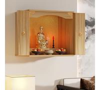 Santuario de madera del altar de Buda, estatuas de Feng Shui Guan Gong y Guanyin, mesa de ofrenda para colgar en la pared, mesa de incienso budista para meditación y tributo a Puja, decoración