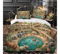 Santuario de vida silvestre 3D Impresión Edredón funda 3pz Microfibra fácil cuidado Escena artística de animales Funda de edredón 2 fundas antimanchas Decoración familia Super king（260x220cm）