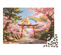 Santuario Japonés Gato de la Suerte Puzzle de 1000 Piezas Papel para Adultos Camino de Cerezos Arcoíris Ambiente Primaveral Familia Relajación 70x50cm/1000pcs