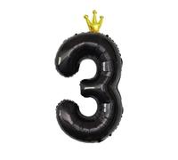 Sanu Belle Globos con números 3 negros con corona de 40 pulgadas, 3 niños, niñas, cumpleaños, aniversario, fiesta, decoración, globos con números, 3 negros