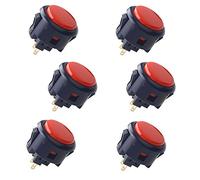 Sanwa 6pcs OBSF-30 Original Push Button 30mm - For Arcade Jamma Video Game & Arcade Joystick Game Console (Black & Red) S@NWA