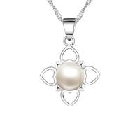 Sanxicikaa - Colgante de cuatro hojas para mujer simple y capaz Love con cuentas de agua dulce en plata de ley - blanco