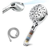 SANYCASA Cabezal de ducha de mano con manguera de 1,5 m, cabezal de ducha de alta presión que ahorra agua con botón de pulverización y cartucho de filtro extraíble, reduce el cloro y la cal para agua