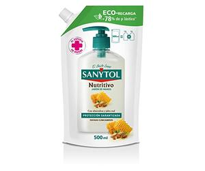 Sanytol - Jabón de Manos Nutritivo Almendras y Miel - Recarga 500 ml | Nutre y repara en profundidad las manos secas o castigadas, con protección frente a los agentes externos