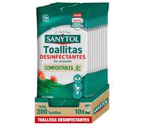 Sanytol - Toallitas Desinfectantes Multiusos Eucalipto Pack 10 x 30 Uds | Limpieza y Desinfección Fácil, Cómoda y Rápida, Sin Lejía, Sin Aclarado, Sin Bayeta, Apto todas las Superfices, Compostables