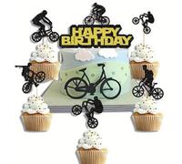 SANYUANHE 21 Piezas Kit de Decoración Para Pasteles de Bicicleta de Montaña,Suministros Para Fiestas de Cumpleaños Infantiles,Cupcake Toppers Tema de Ciclismo,Decoraciones de Happy Birthday