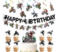 SANYUANHE 37 Piezas Combinación Decorativa Para Fiesta de Cumpleaños de Motocross y Cautos de Carrera,Artículos Para Fiestas Infantiles de Cars,Cupcake Toppers Happy Birthday Banderola Globo Carreras