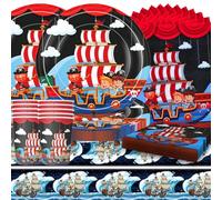 SANYUANHE 61 Piezas Vajilla Para Fiestas Cumpleaños Temático Pirata,Kit Pirata Infantil,Decoración Marinera Cumpleaños,Pirata Para Sorprender,Papel Vasos Servilletas Manteles