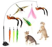 sanyuexiaozai Juguetes para gatos, juguetes de plumas para gatos, juguetes interactivos para gatos de interior, juguetes para gatitos adultos, con súper ventosa adhesiva para mascotas, juguete para