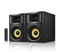 Sanyun Altavoces SW205 4" 80 W - Monitores activos Near field 2.0 con estructuras mejoradas - Mando inalámbrico - Carcasa de madera - Negro