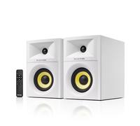 Sanyun SW205 Altavoces de Estante HiFi 4" 80W, Monitor de Estudio Activo 2.0 de Campo cercano, 3D Mejorado, DAC/DSP Premium, Gabinete difusión geométrica, Bluetooth 5.4/Óptico/AUX, Blanco