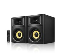 Sanyun SW205 Altavoces de Estante HiFi 4" 80W, Monitor de Estudio Activo 2.0 de Campo cercano, 3D Mejorado, DAC/DSP Premium, Gabinete difusión geométrica, Bluetooth 5.4/Óptico/AUX, Negro