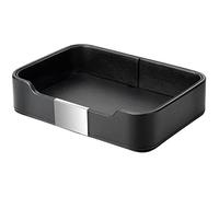 SANZIE Bandeja de cuero de lujo con almacenamiento de joyas, organizador para llaves, teléfono, cartera, cambio de monedas (negro (metal plateado) (HS02)