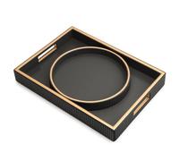 SANZIE Bandeja de cuero organizadora de almacenamiento de escritorio, bandeja decorativa de alta calidad, apta para cosméticos, cartera de teléfono, cubiertos (soporte negro con disco)