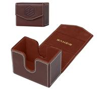 SANZIE Caja de cuero para 100 tarjetas coleccionables caja de almacenamiento magnética compatible con MTC Yugioh PTCG Caja de colección para cartas, marrón