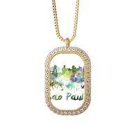 Sao Paula - Collar con colgante de acuarela de la ciudad de Brasil con diamantes de cristal dorado