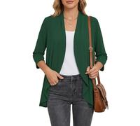 Saodimallsu Chaqueta de punto para mujer, ligera, manga 3/4, cuello de pico, dobladillo con volantes, suéter frontal abierto, elegante, informal, monocolor, chaqueta de verano, verde oscuro, L