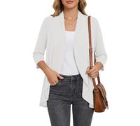 Saodimallsu Chaqueta de punto para mujer, ligera, manga 3/4, cuello de pico, dobladillo con volantes, suéter frontal abierto, elegante, informal, monocolor, chaqueta de verano, beige, XL