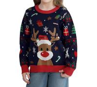 Saodimallsu Ugly Christmas Suéteres Hombre Jersey Navideños Familia Mujer Niños Unisex Suéter De Navidad Invierno Patrón De Reno, B-Azul Oscuro para Niñas, 5-6 años
