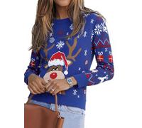 Saodimallsu Ugly Christmas Suéteres Hombre Jersey Navideños Familia Mujer Niños Unisex Suéter De Navidad Invierno Patrón De Reno, C-Azul Oscuro Mujer, M