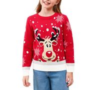 Saodimallsu Ugly Christmas Suéteres Hombre Jersey Navideños Familia Mujer Niños Unisex Suéter De Navidad Invierno Patrón De Reno, D-Rojo para Niñas, 13-14 años
