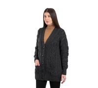 SAOL Cárdigan de punto trenzado 100 % lana merino, con botones, manga larga con bolsillos para mujer, Carbón vegetal, S