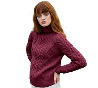 SAOL Jersey de lana de cuello redondo para mujer con patrón trenzado irlandés, fabricado en Irlanda, L