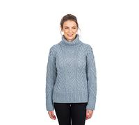 SAOL Jersey irlandés Aran The Maire 100% Lana Merino para Mujer en Natural/Sail Azul Marga Verde Connemmara, Mist Marl, L