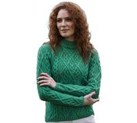 SAOL Suéter de lana para mujer, jersey de punto trenzado de Irlanda, Verde, L