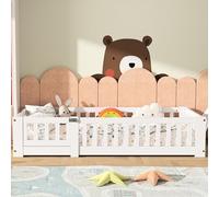 SAOOZBE Cama para niños, cama de suelo 90 x 190 cm, cama Montessori con protección contra caídas y somier, cama de madera maciza para niños y niñas de pino (Blanco C, 90 x 190 cm)