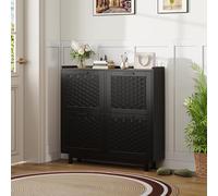 SAOOZBE Zapatero de ratán con 4 solapas, zapatero estrecho con divisores ajustables, zapatero para pasillo, pasillo, entrada, salón, 100 x 24 x 95 cm (negro C)