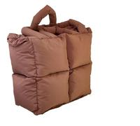 Sapce Padded Large Tote Bag Women Plaid Handbags Fashion Ladies Down Cotton Shoulder Bags Warm(Coffee)