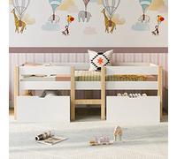 Sapgaks Barrera Seguridad niños Cama Litera Infantil Cama litera Matrimonio Cuna para Cama Infantil con cajón y protección anticaídas, Madera Maciza de Pino 90 x 190 cm, Color Blanco y Roble