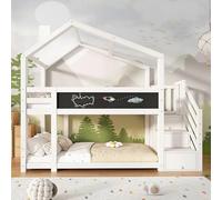Sapgaks Cama cabaña infantil 90 x 200 almacenamiento, litera infantil con cajón y protección anticaída, cama entrepiso de 2 plazas escalera con somieres de lamas, color blanco (sin colchón)