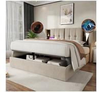 Sapgaks Cama de Matrimonio con Carga inalámbrica, USB y Tipo C, Cama con almacenaje,Cama 180x200 con Estructura de láminas de Madera y Lino Natural, Natural